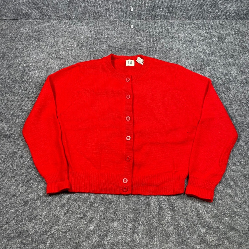 Gap Vintage Red 100% Wool Button Front Cardigan Sweater XL Raglan Sleeve